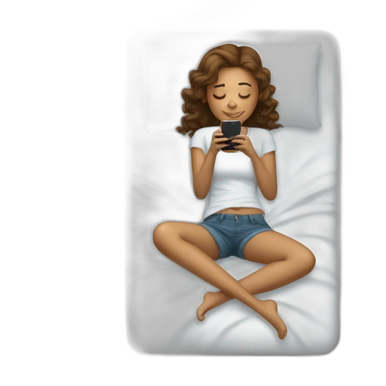 Girl laying on bed on phone emoji