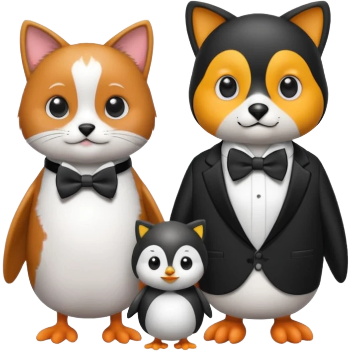Mother Cat,Grandpa dog and peinguin kid emoji