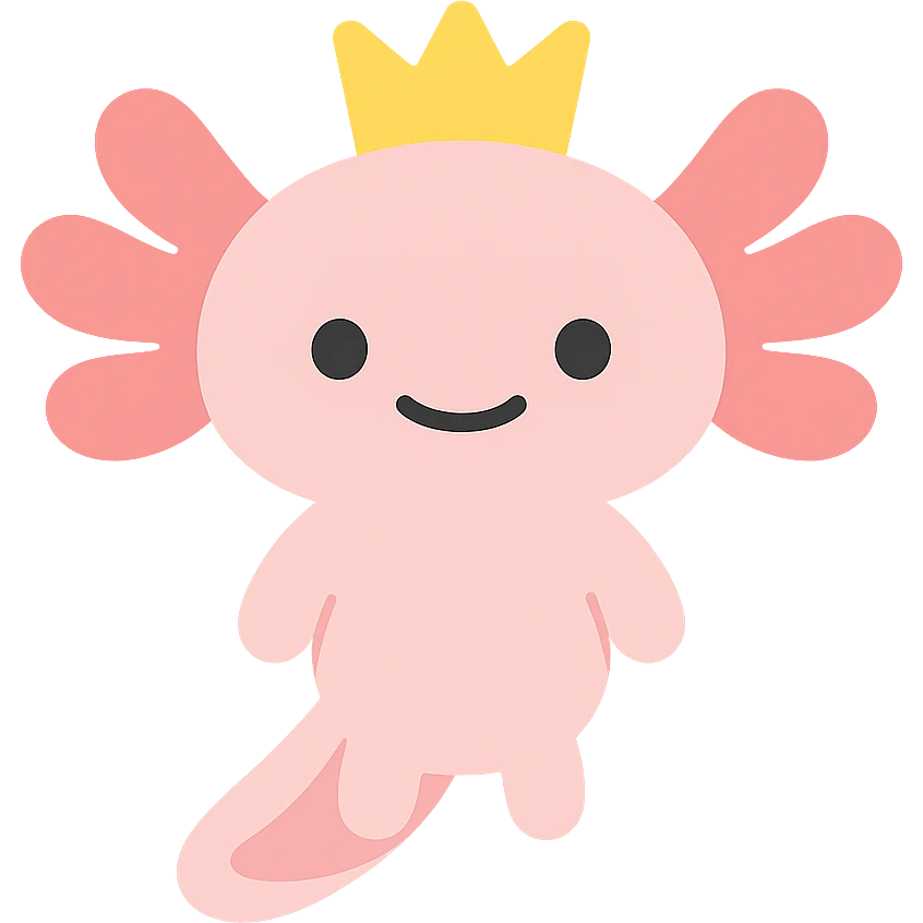 cute axolotl with a crown, color icon emoji