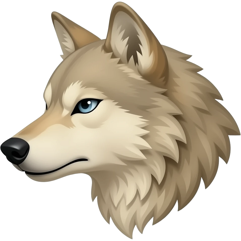 A little bit realistic very angry face male Beige wolf head very realistic Turn sideways aggressive light blue gray eyes not open mouth emoji
