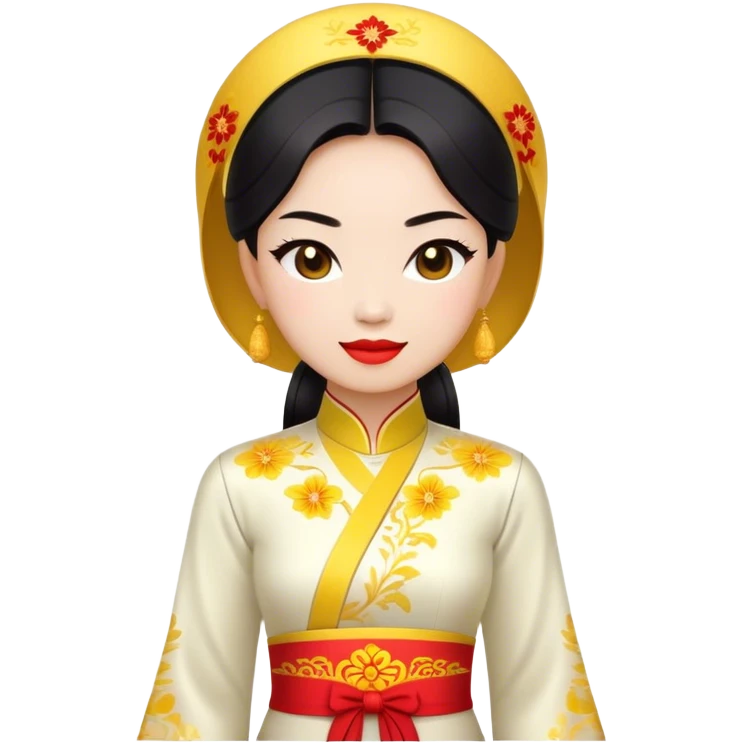 Cinematic Realistic Ao Dai Pop Culture Emoji, featuring an elegant portrayal of the traditional Vietnamese dress rendered with graceful textures and vibrant, cultural lighting. emoji