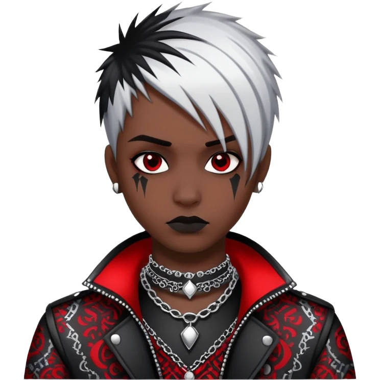 Dark evil Badass emo gothic punky black and silver with intricate red and white patterns  emoji