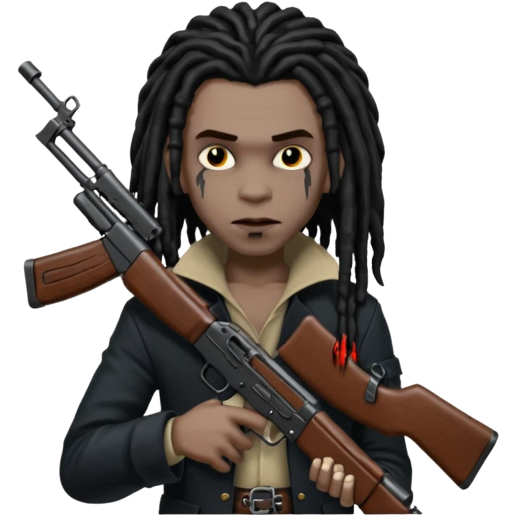 A black vampire with dreads holding a ak 47 emoji