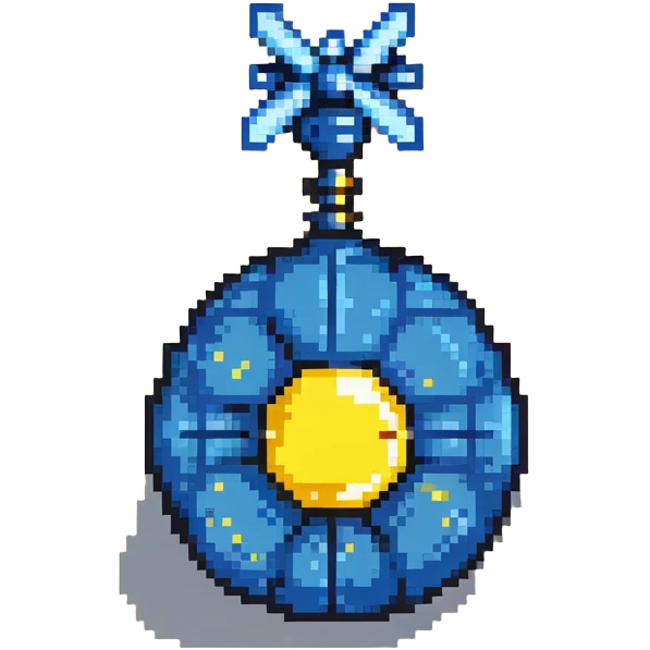 Blue digital bomb with blue antenna-like fuse at the top, round black bomb body with blue accents, pixel art style emoji