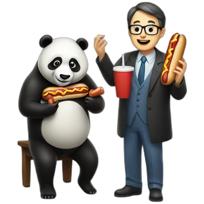 A professor and a panda eating hotdogs emoji