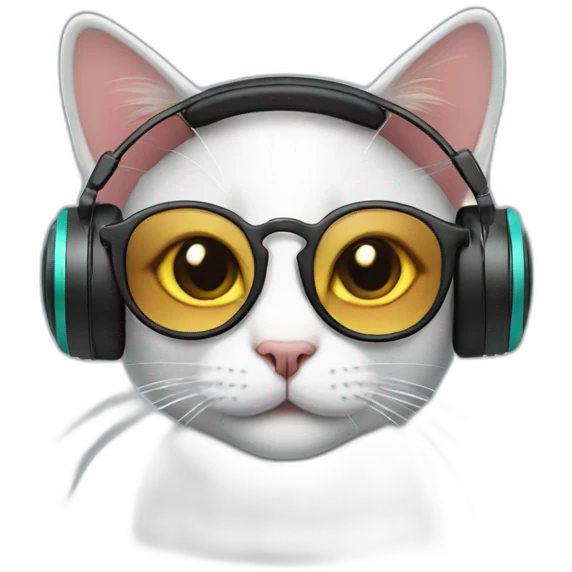 Cat with headphones, glasses and notebook  emoji