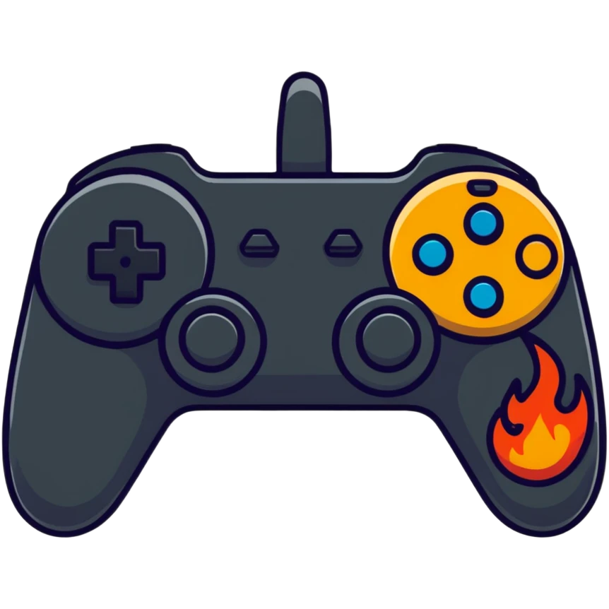 gaming controller with flames emoji