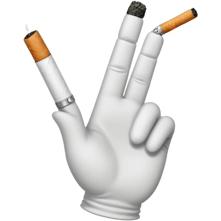 cartoon white glove hand holding a cigarette with ash at the tip, Apple emoji style emoji