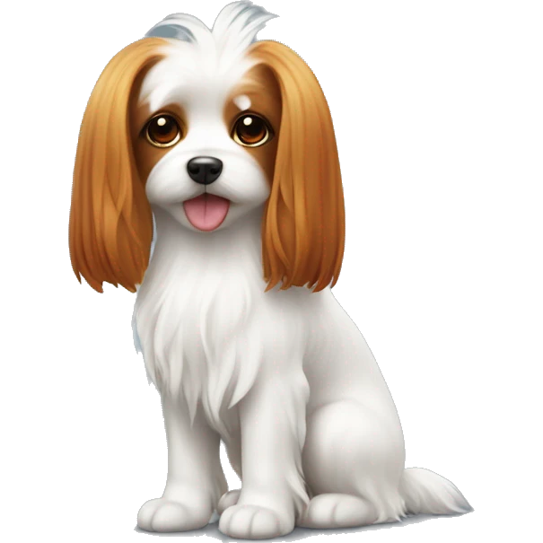 a small Maltese lapdog with long ears and a tail on its head and a red-haired girl with long hair emoji