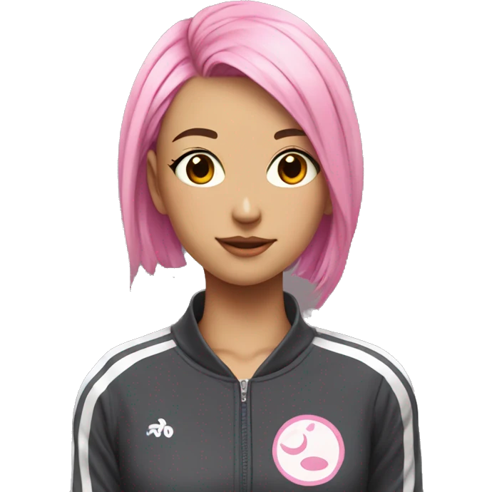 Anime girl with pink hair with tracksuit on with a striped top  emoji