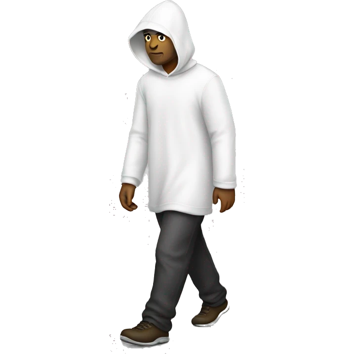 A man walks with a white hood emoji