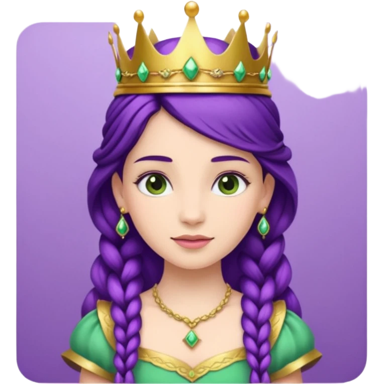 Princesses, with Gold Crown on purple braid hair, with green dress emoji