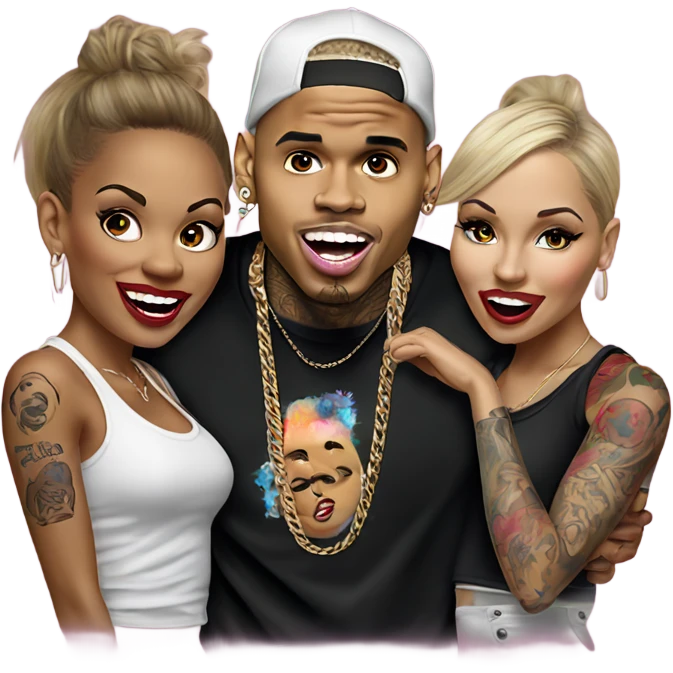 Hyper Realistic Chris Brown  singing with 2 female tattooed dancers emoji