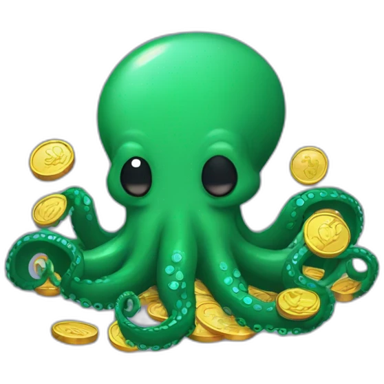 Green pixel art octopus eat coins emoji