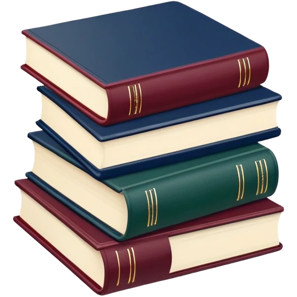 A flat-style illustration of three stacked hardcover textbooks, in muted academic colors like navy blue, maroon, and dark green. Symbolizing structured school education. Minimal cartoon style, white background, iOS emoji aesthetic. emoji