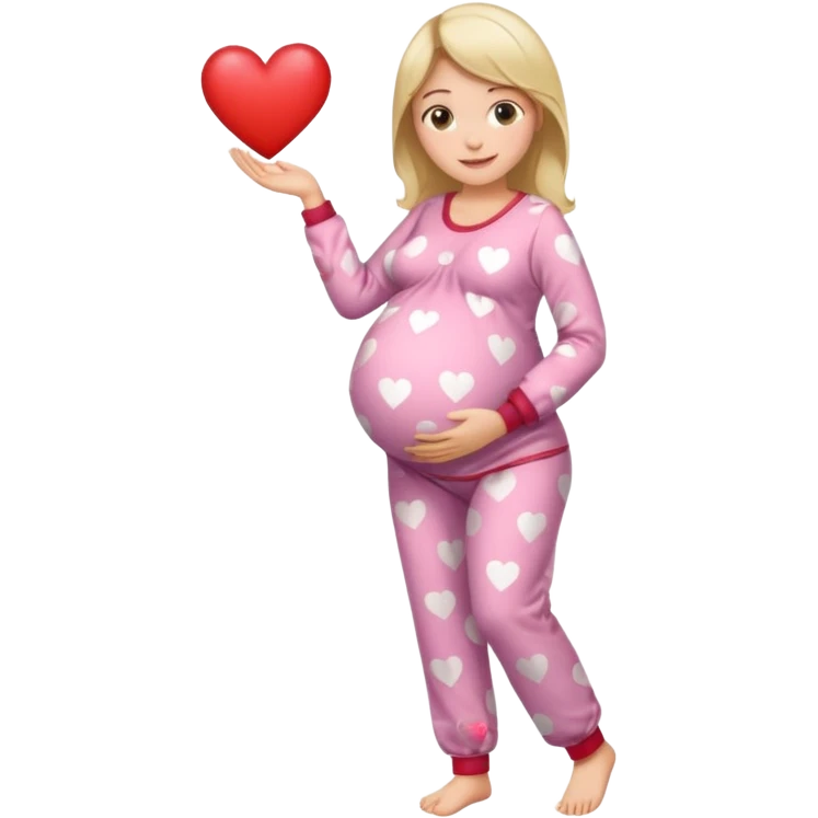 беременная девушка в полный рост в пижаме c сердечками emoji