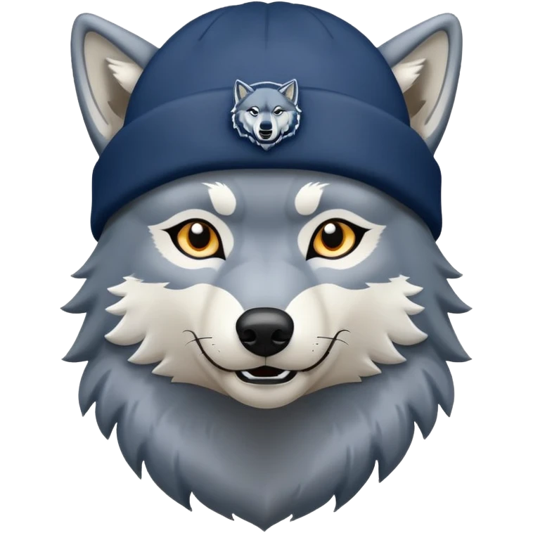 wolf wearing navy blue beanie that says wolves back emoji