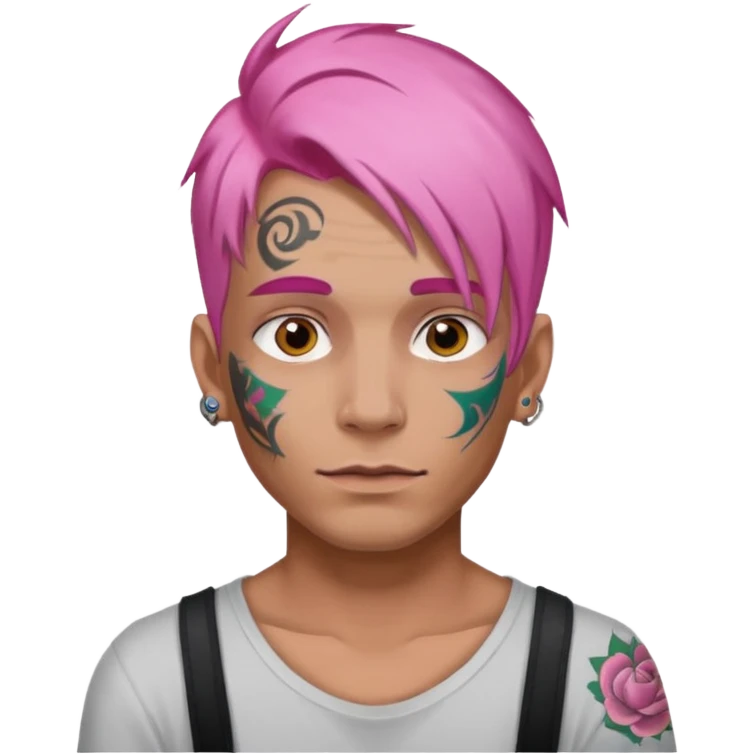 pink haired man and face tattoos emoji