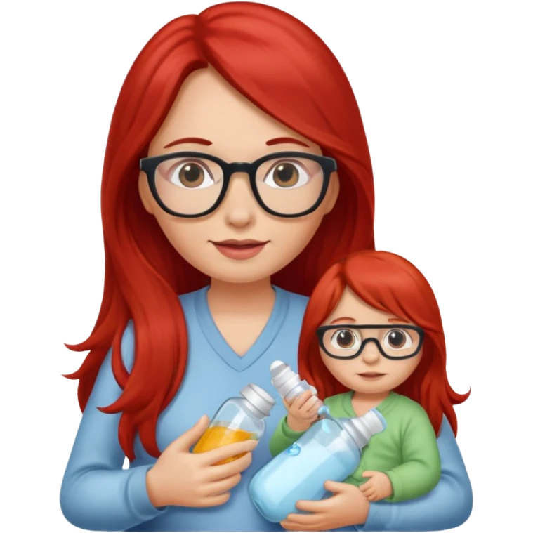 red long haired woman with glasses with baby bottle emoji
