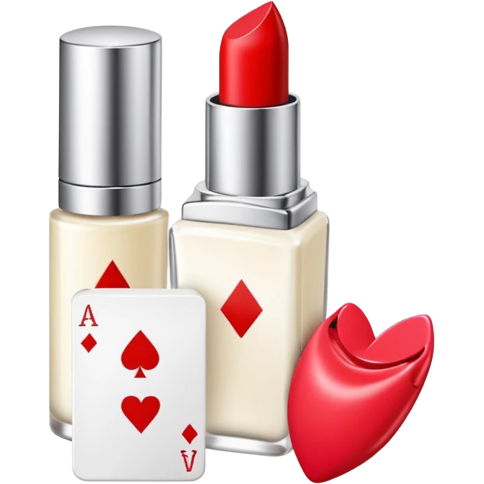 emoji of playing cards with illustrations of lipstick, serum and hand cream on them
 emoji