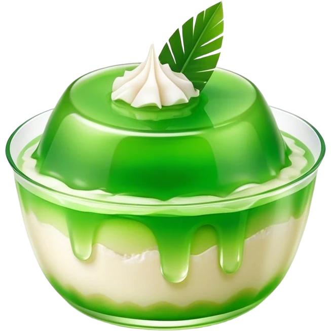 Cinematic Realistic Coconut Pandan Jelly Dessert Emoji, showcasing a delicate, translucent jelly infused with coconut and pandan rendered with lifelike detail and soft, tropical lighting. emoji