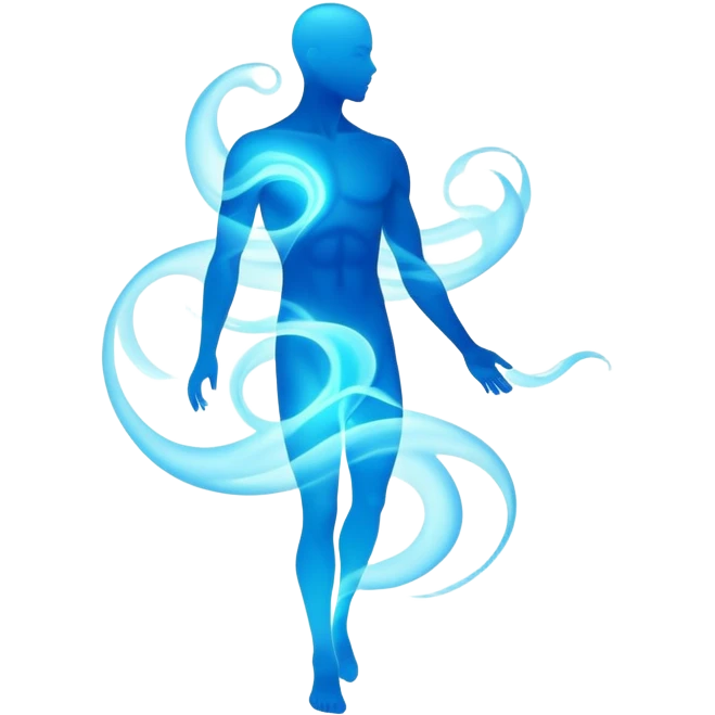 Minimal male form silhouette made of swirling abstract energy, ethereal style essence, no detailed features, just flowing shape emoji