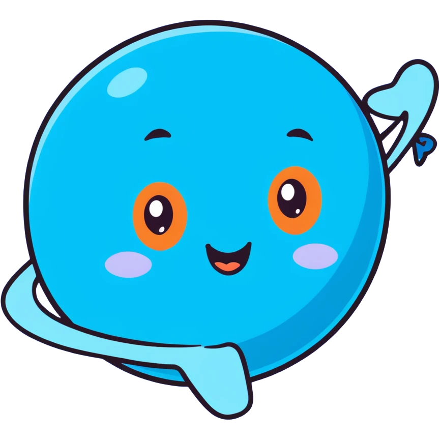 Neptune planet with azure blue surface and a happy face with big eyes emoji