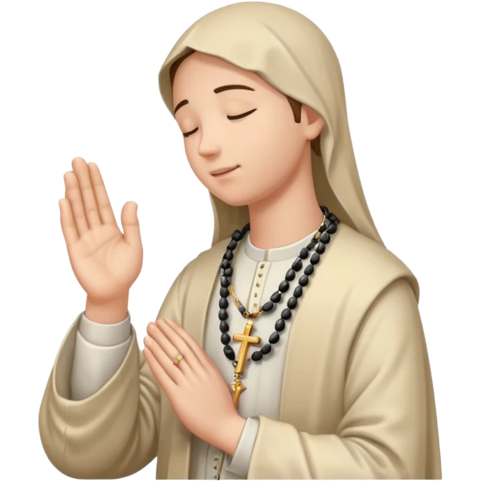 Praying hands holding a rosary, side view. emoji