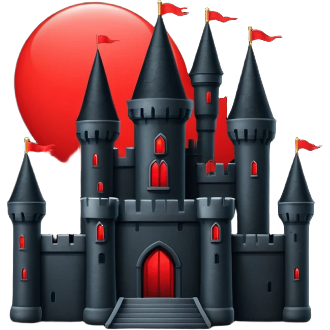 iOS sticker, dark castle, black walls, red windows, minimal fantasy emoji