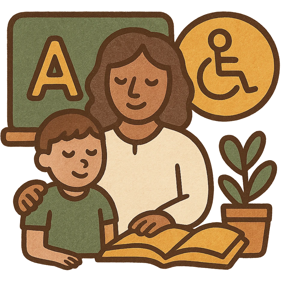 special education icon, modern look, green gold and white color scheme, rounded shapes, simple design emoji