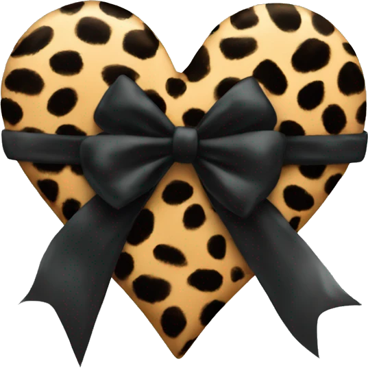 leopard print heart with tied black bow emoji