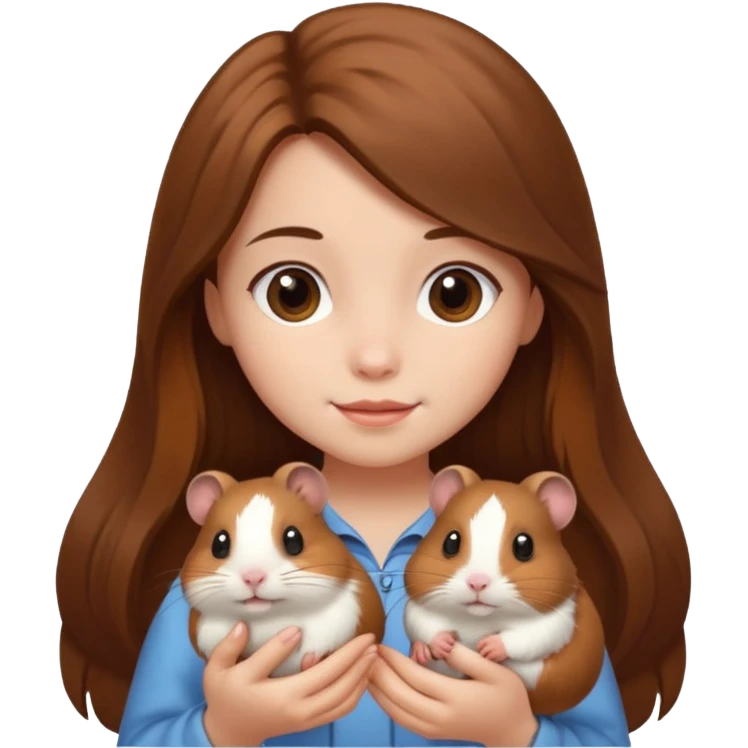 A pretty brown long hair  girl holding a hamster emoji
