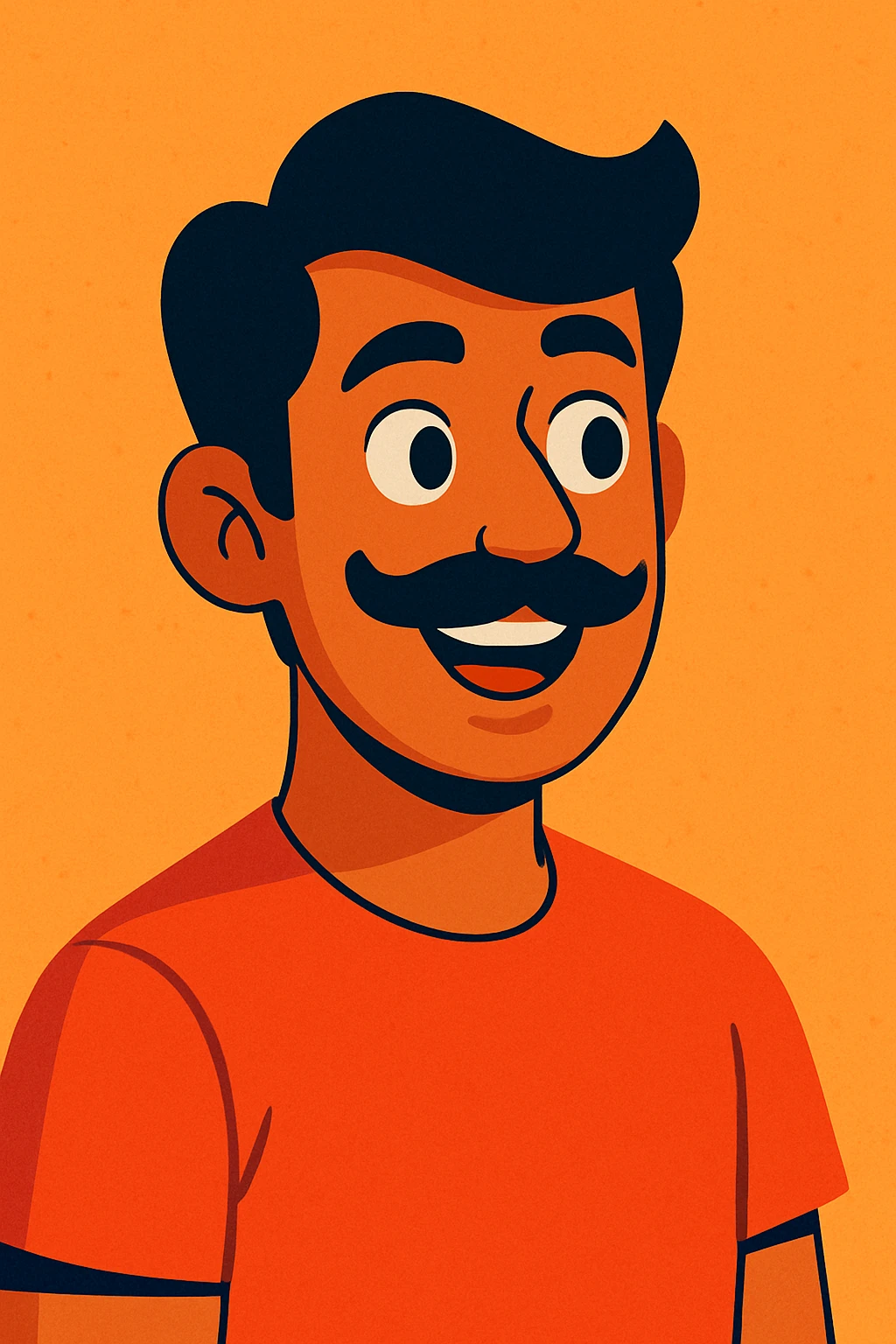 smiling, curious Indian young man with a moustache, modern illustration style emoji