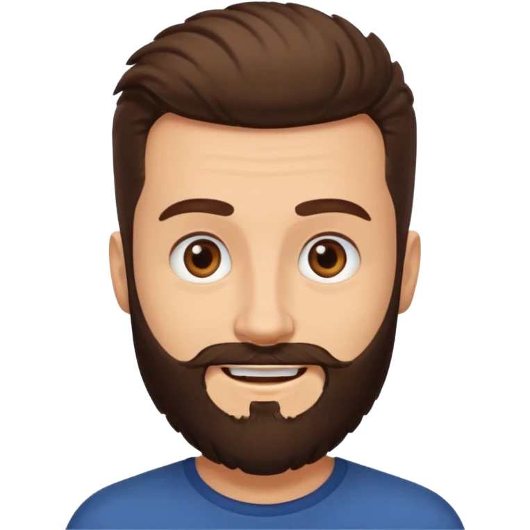 man, buzzed hair, brown eyes, full beard, smiling emoji