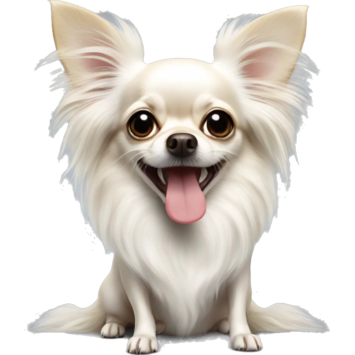 White long-haired chihuahua shows tongue emoji