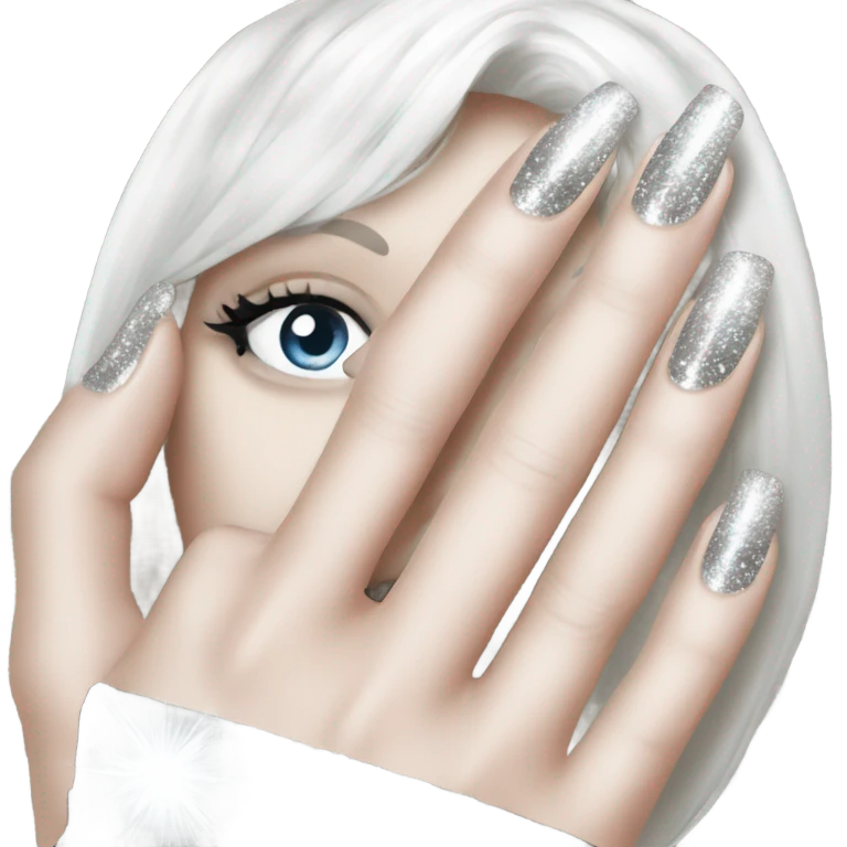 Sparkly white preset nail girl black glitter emoji