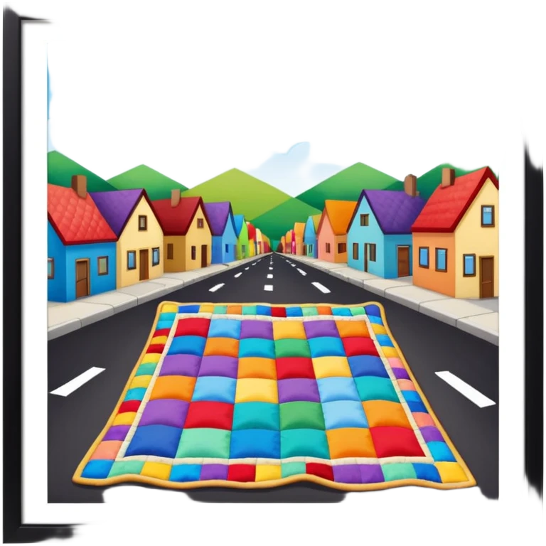 A Block saying "wifi" lying on a street in a quilt village emoji