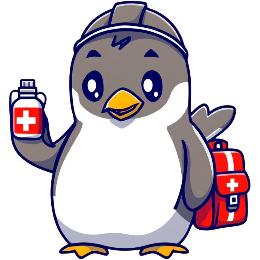 penguin medic with first aid kit and helmet emoji