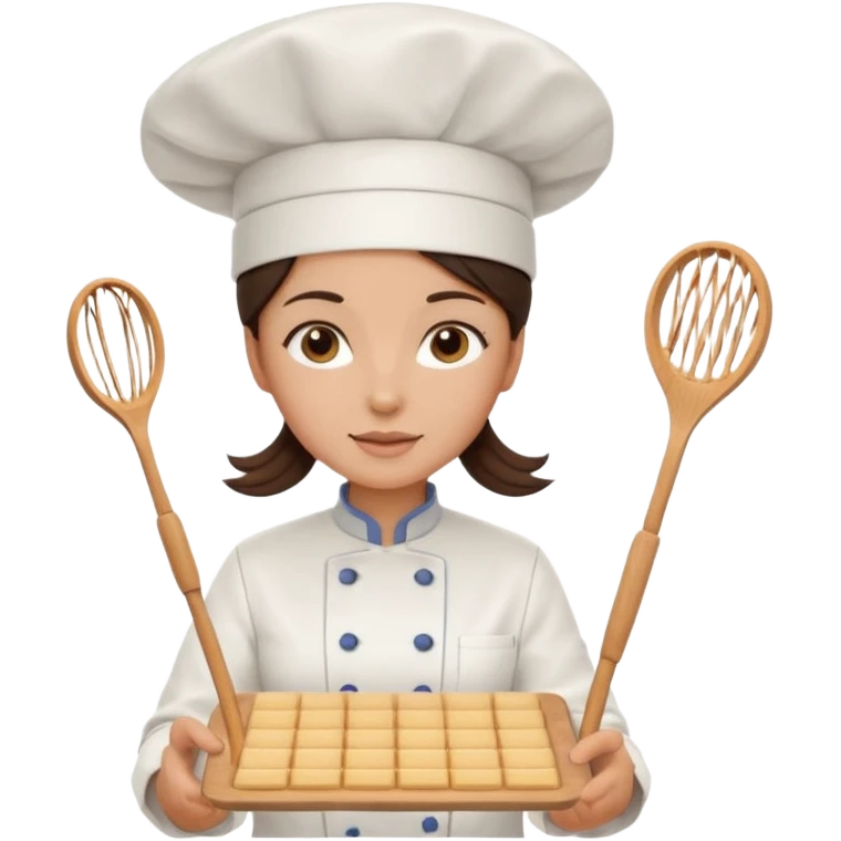 A brunette woman chef making Square wafers  emoji