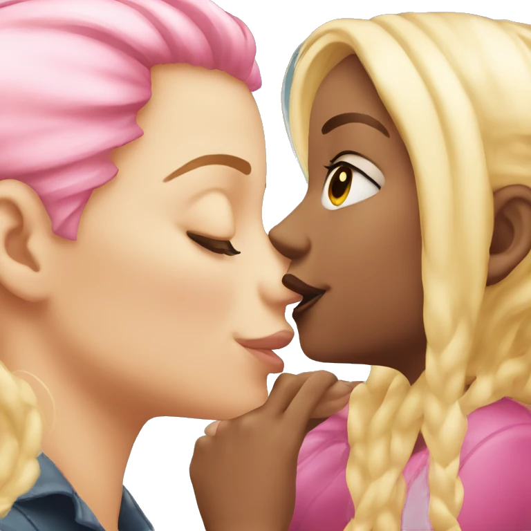 pink hair girl kissing blonde girl emoji