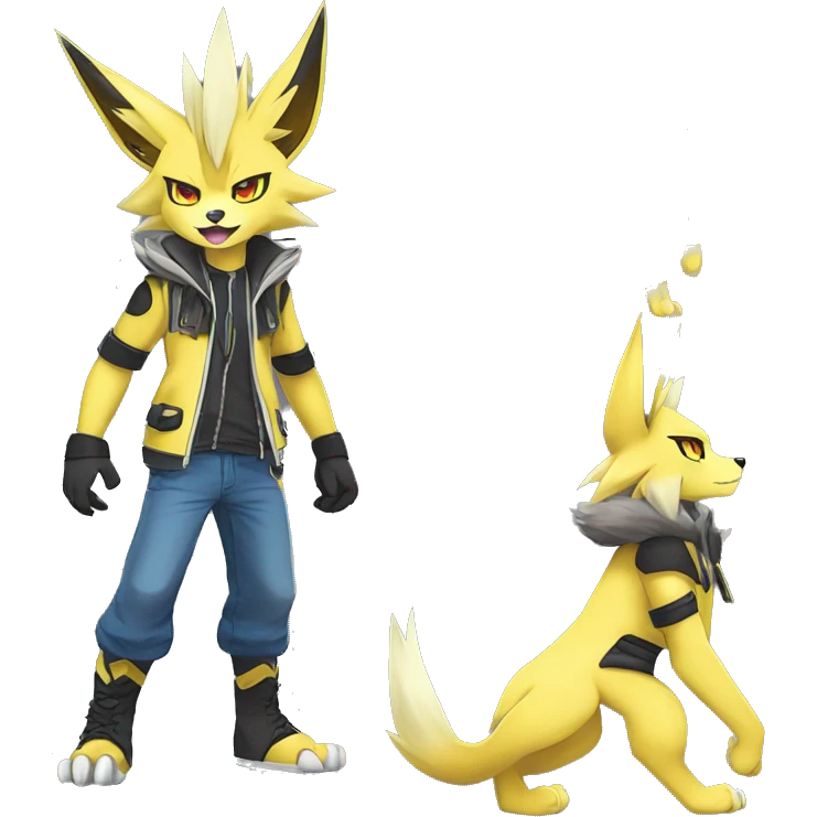 Anthro Edgy Cool Zeraora-Lombax-Werewolf-Jolteon-Pokémon-Fakémon Full Body Detailed High Quality emoji