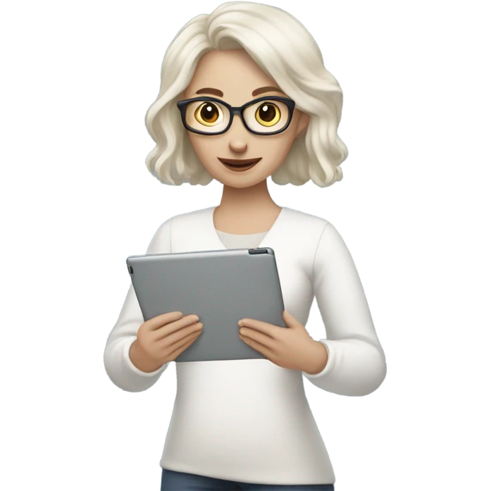 white skin woman standing with ipad emoji