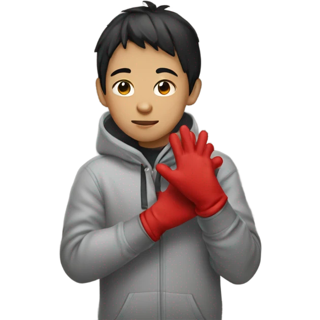 Asian Boy wearing red gloves on hands and a hoodie emoji