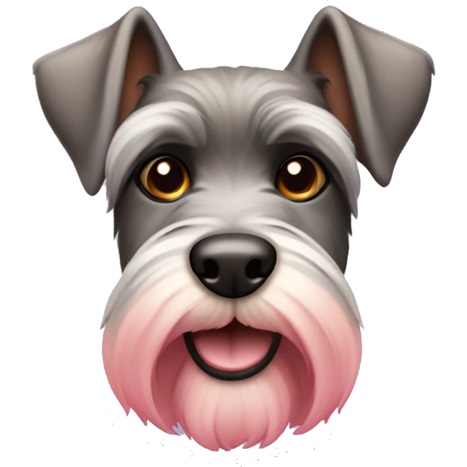 Schnauzer dog with brown ears and a nose with back and pink emoji