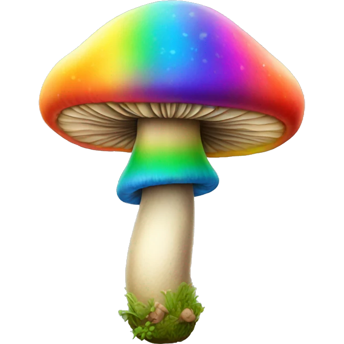 A rainbow-colored stoned mushroom, very happy emoji