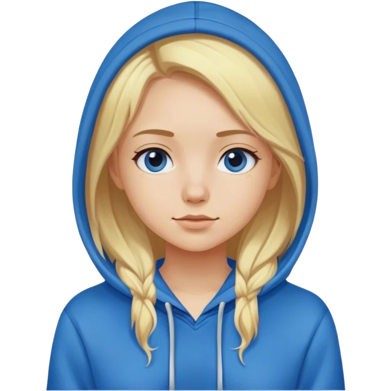 Blonde girl wearing hoodie blue emoji