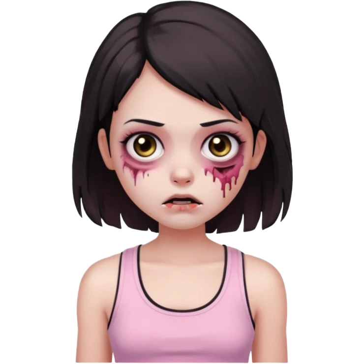 zombie girl Black and medium hair, Brown eyes, baby pink tank top   emoji