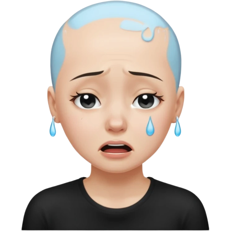 a pretty bratz fair bald girl with no hair crying wearing a tight black tee emoji