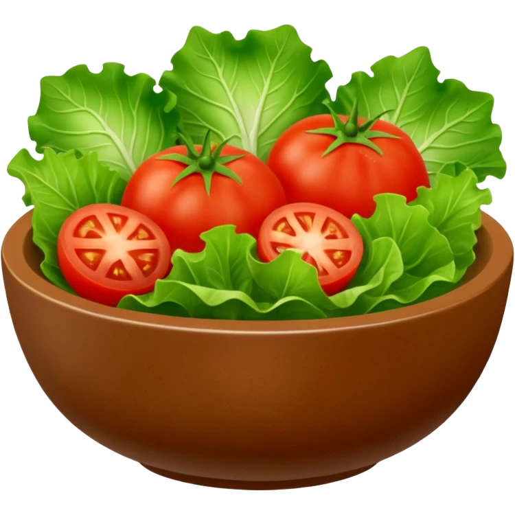 brown salad bowl with lettuce and a couple pieces of chopped tomato emoji