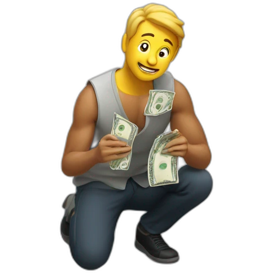 Man on his knees with money in hands emoji